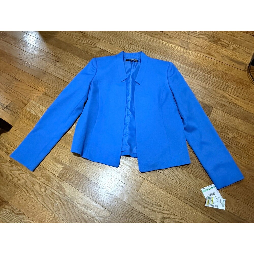 Kasper Womens Cabana Blue Blazer Size 8 Single Breasted Open Front Lined Notch